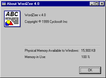 Picture of WordZee 4 About screen